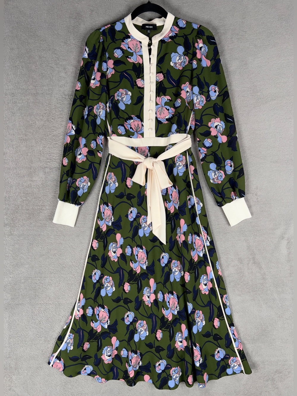 ME+EM Rose Print Panelled Midi Dress Women's Size 6 Floral Button Lined Pockets - Picture 4 of 14